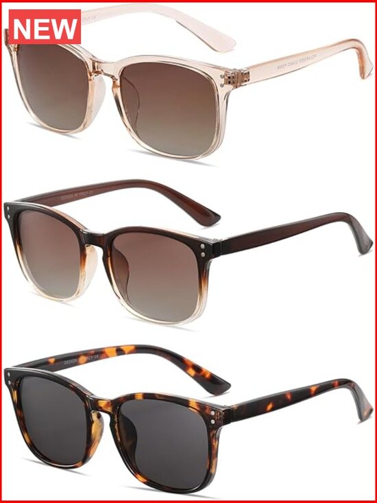 3 Pack Polarized Sunglasses - UV400 Retro Rectangle Lightweight Driving Beach main image 4